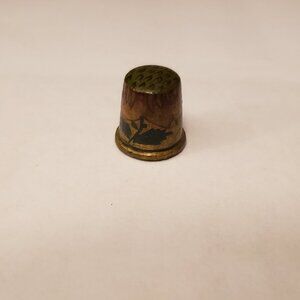 Vintage Paper Mache Thimble Pink Green Tan Black Sewing Tool Landscape Decor